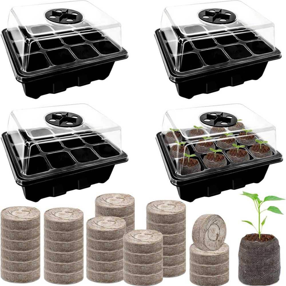 Seed Starter Kit 4-Pack 48 Cells Black with Peat Pellets for Organic Seedlings Vegetables Flowers Planting price history on PriceWatchPro