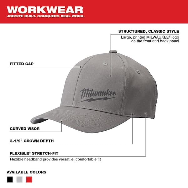 Milwaukee Small/Medium Gray Fitted Hat with Small/Medium Red Fitted Hat (2-Pack)  504G-SM-504R-SM - The Home Depot