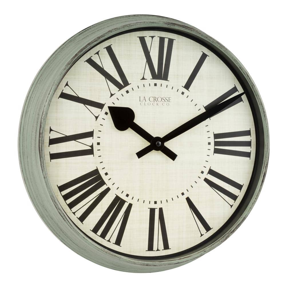 14" Sage Green Distressed Analog Wall Clock with Roman Numerals