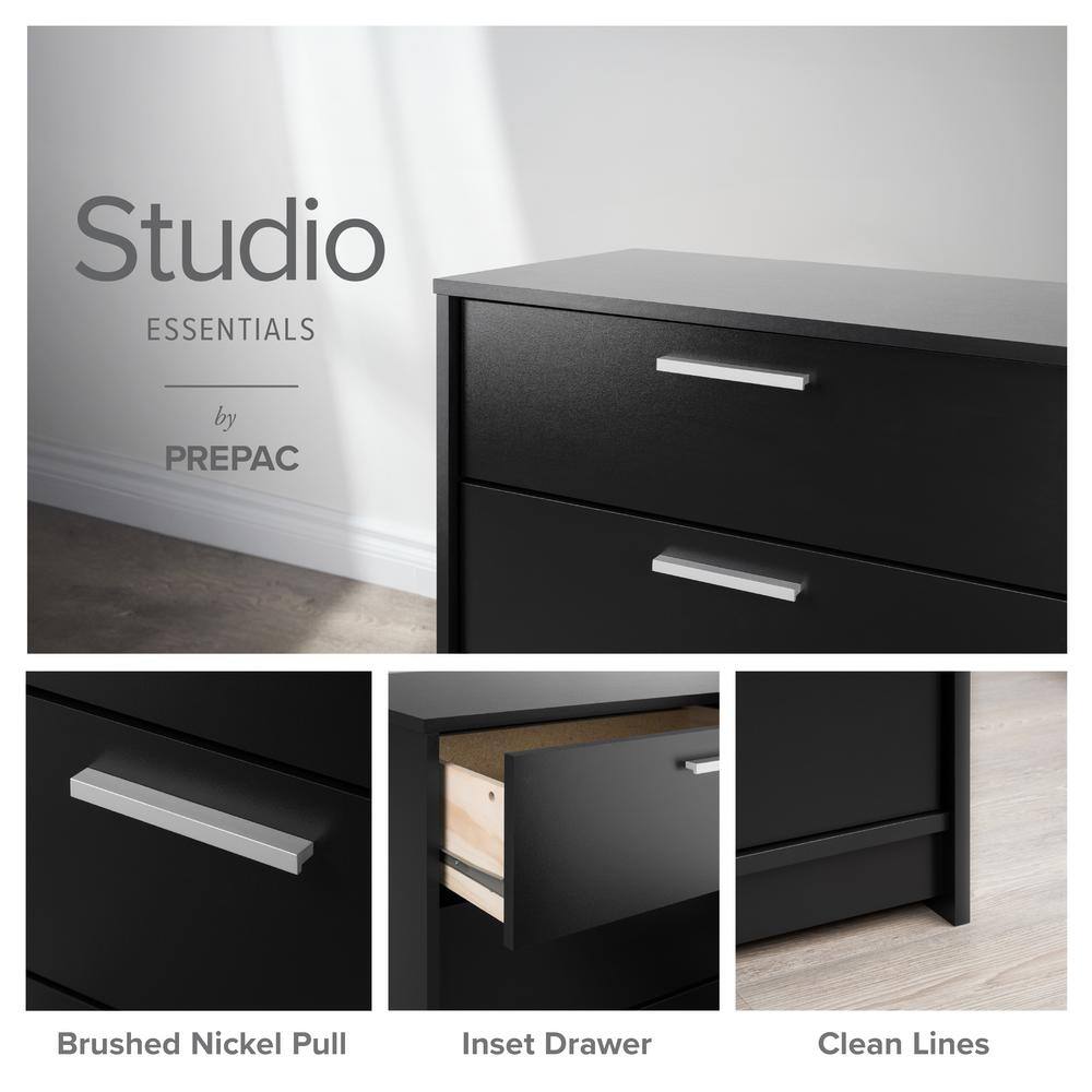 Black 3-Drawer Modern Wood Nightstand