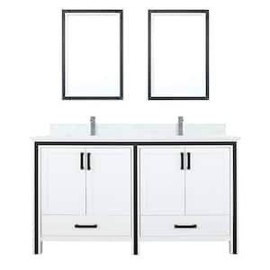 Ziva 60 in W x 22 in D White Double Bath Vanity, Cultured Marble Top, Faucet Set and 22 in Mirrors