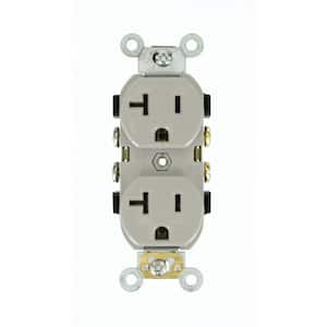 20 Amp Commercial Grade Self Grounding Duplex Outlet, Gray