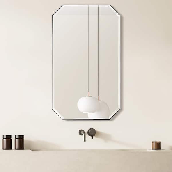 ROSWELL Sabadell 24 in. W x 40 in. H Octagon Stainless Steel Framed Wall Bathroom Vanity Mirror in Matte Black