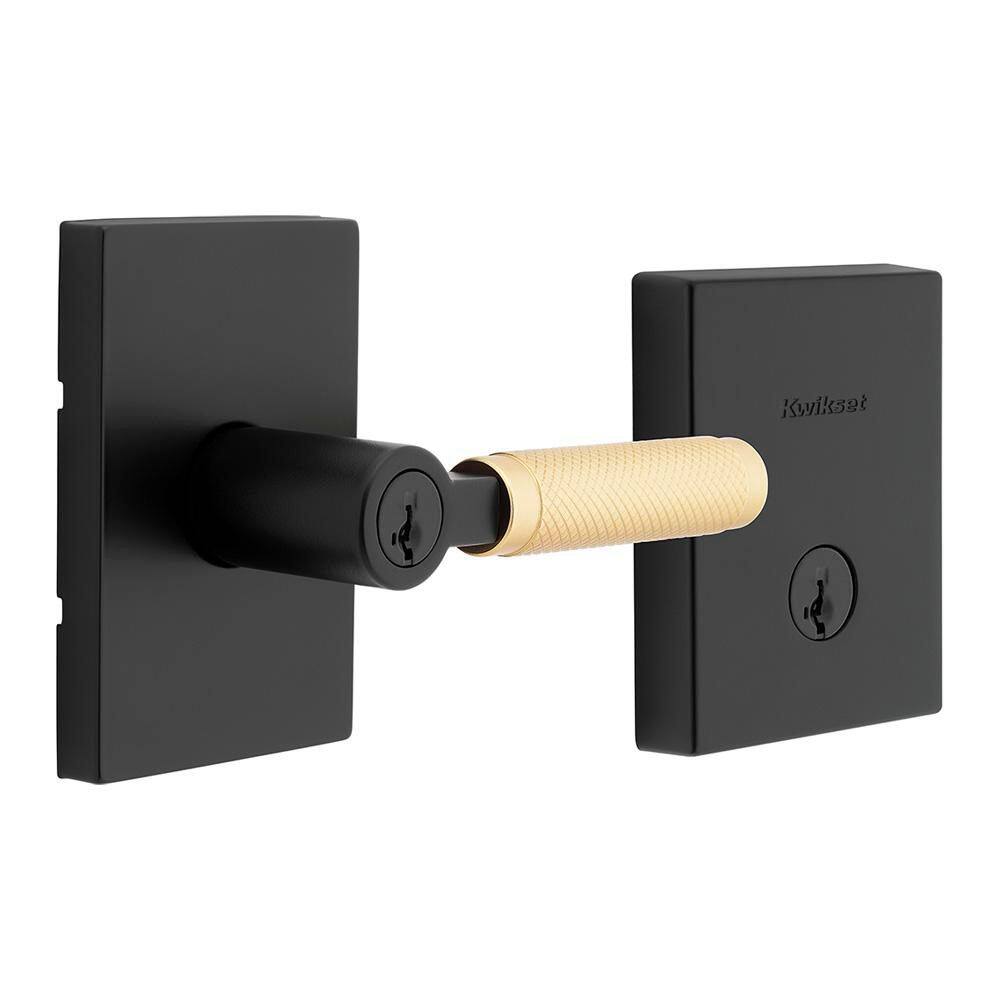 Prava Matte Black Satin Brass Keyed Entry Door Handle and Single Cylinder Deadbolt Combo Pack Ft. SmartKey Security