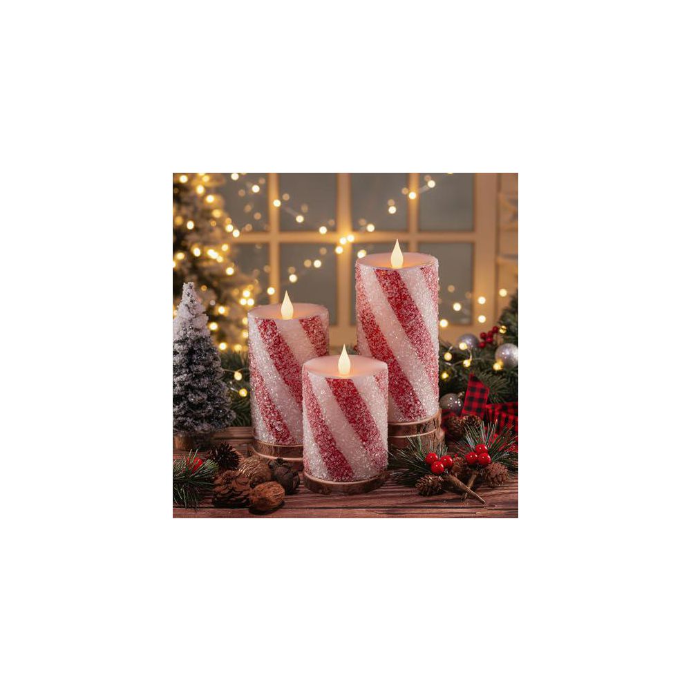 Red and White Flameless Glitter Flickering Real Wax LED Pillar