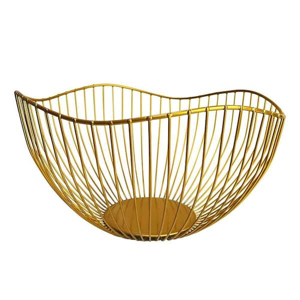 1 Piece Gold Wire Fruit Basket Non-Slip Pads Eco-Friendly Coating Hollow Wave Fruit Bowl for Kitchen Counter Set
