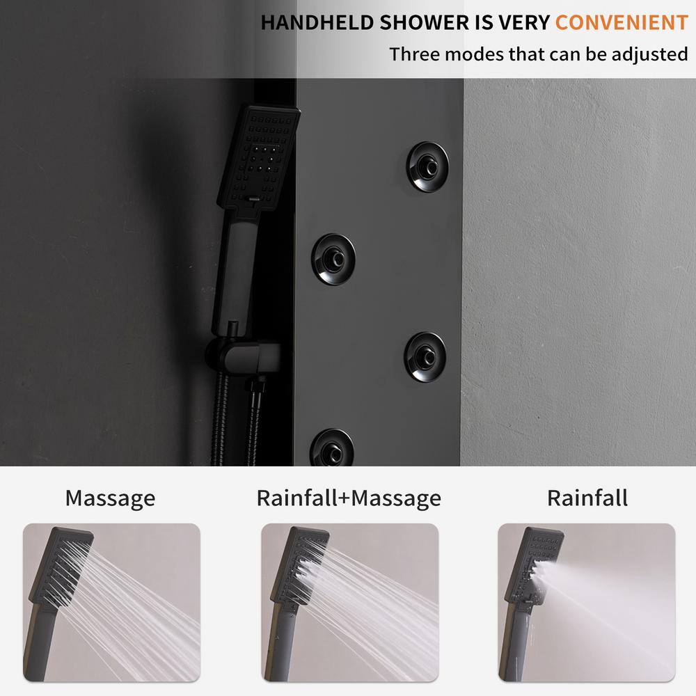 Matte Black Metal 4-Jet Rainfall Shower Panel System