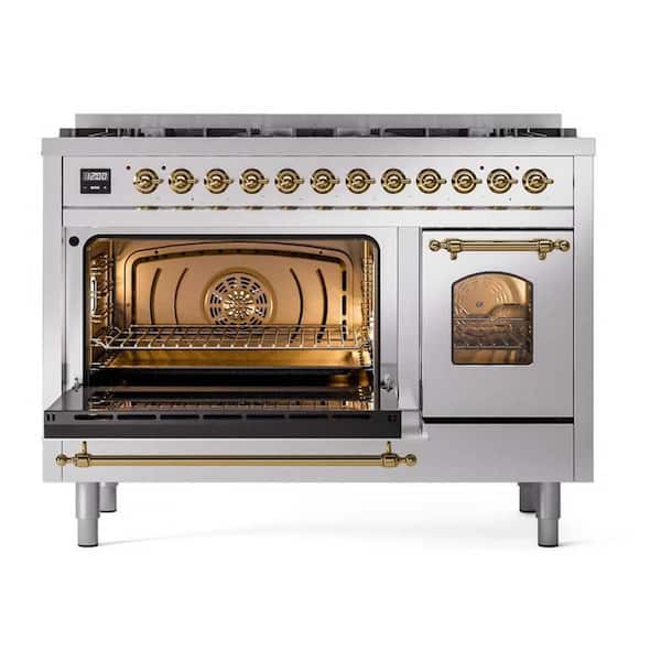 Nostalgie II 48 in. Freestanding Dual Fuel Range with 8 Burners, Double Ovens in Stainless Steel