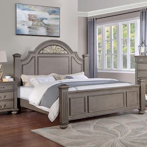 Stablewatch Gray Wood Frame Eastern King Panel Bed with Floral Design in Headboard