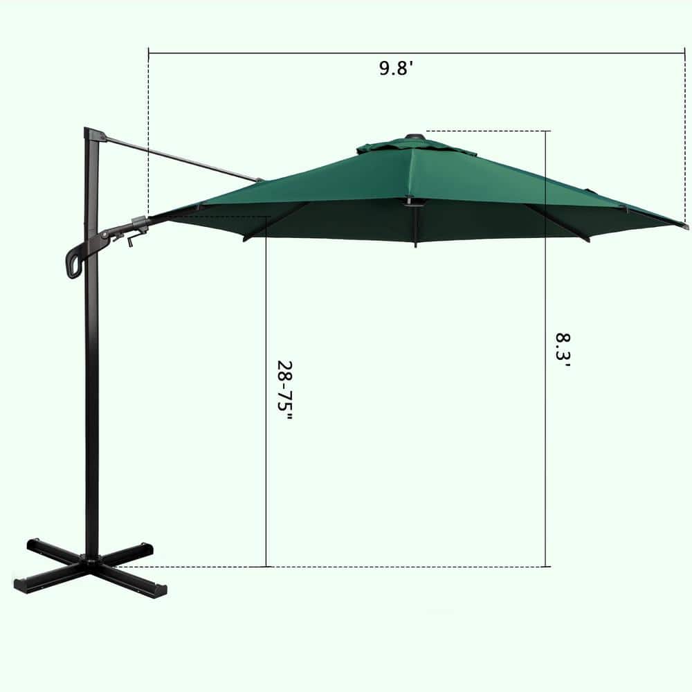 10ft Dark Green Aluminum Cantilever Patio Umbrella