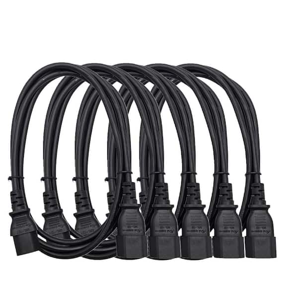 6 ft. AC Power Extension Cord (18AWG) / 3-Conductors / (C13 to C14) / Indoor (Black) 5-Pack