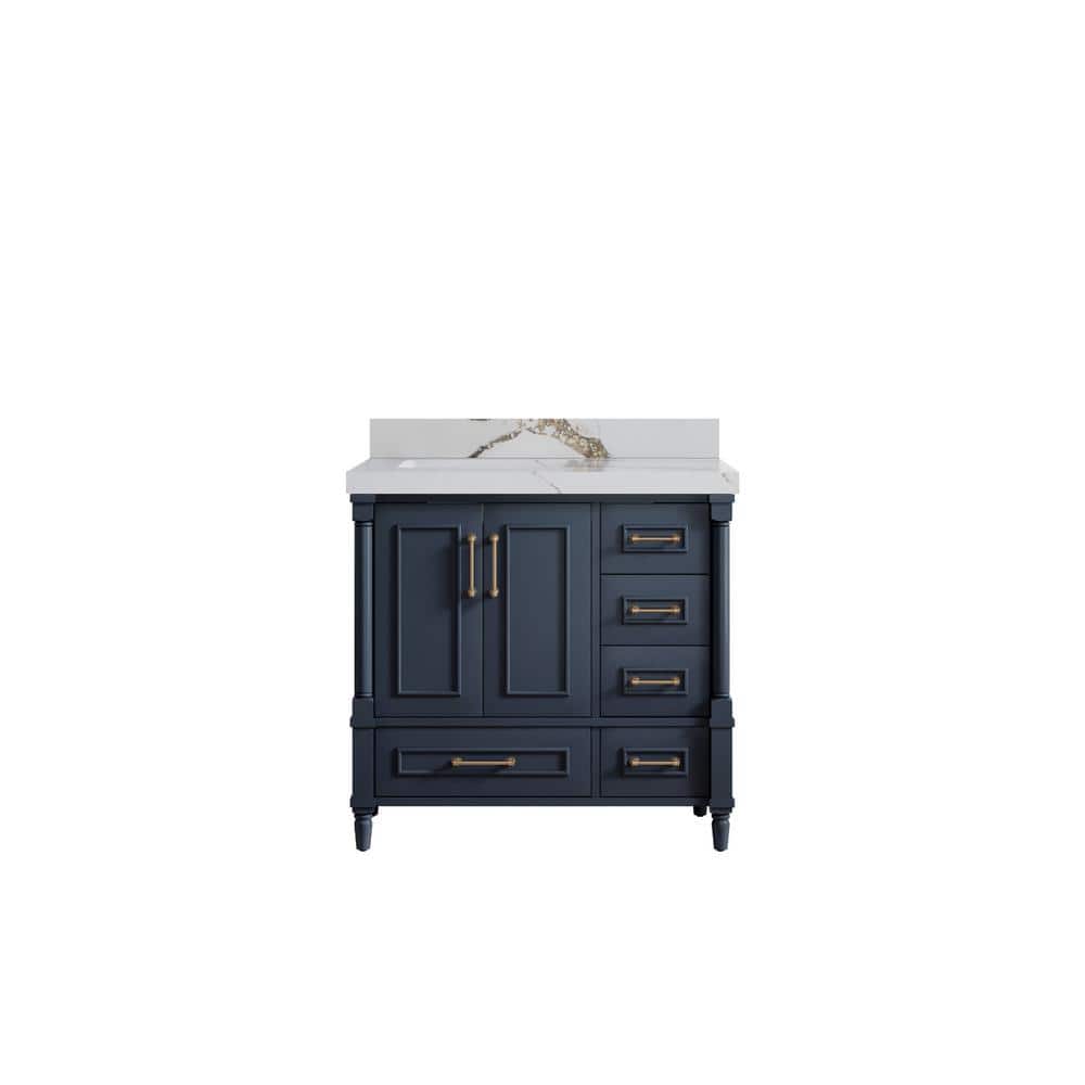 Hudson 36 in. W x 22 in. D x 36 in. H Left Offset Sink Bath Vanity in Navy Blue with 2 in. Calacatta Gold qt. Top price history on PriceWatchPro