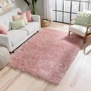 Kuki Chie Glam Solid Textured Ultra-Soft Plush Pink 5 ft. 3 in. x 7 ft. 3 in. 2-Tone Shag Area Rug