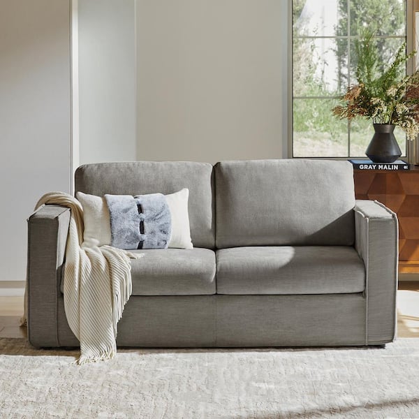 Elison 71 in. 2-piece Slipcovered Polyester Sectional Sofa in Cozy Charcoal