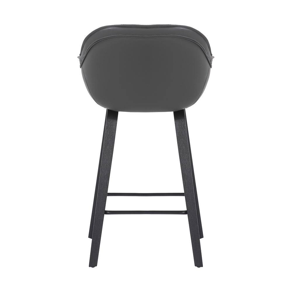 Contemporary V-Design 26" Faux Leather & Wood Counter Stool in Gray