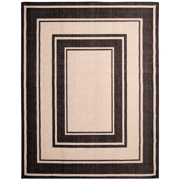 Black Border Beige/Black 8 ft. x 10 ft. Indoor/Outdoor Area Rug