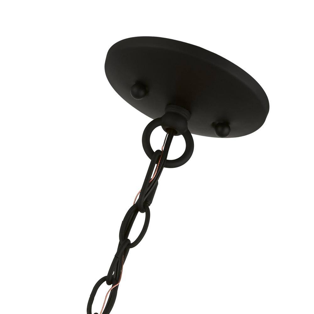 Brookdale Black Steel 5-Light Drum Pendant with Off-White Shade