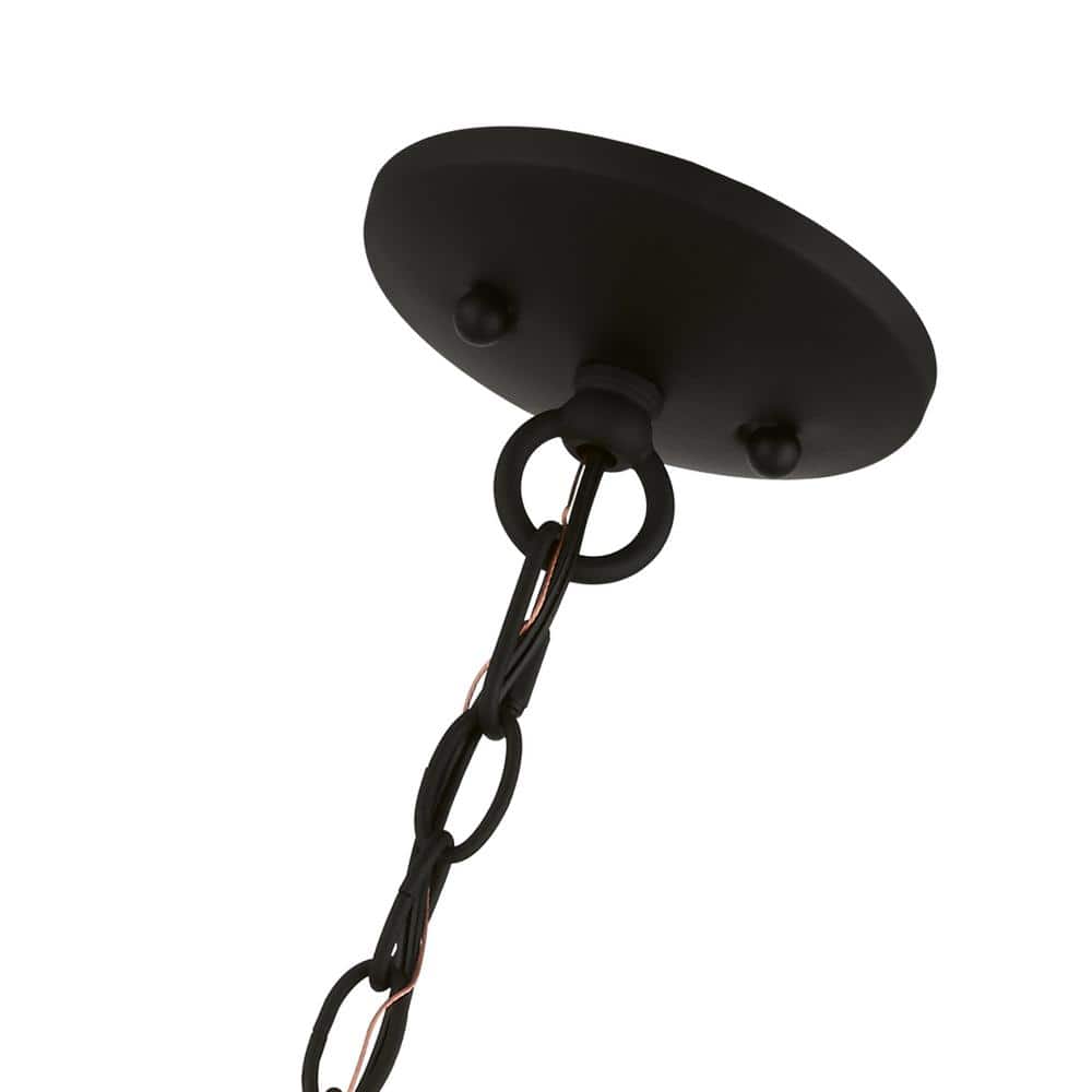 Brookdale Black Steel 5-Light Drum Pendant with Off-White Shade