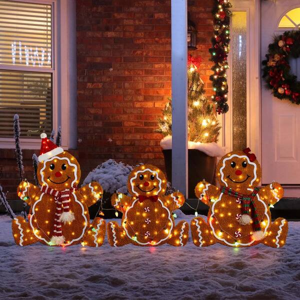 Glitzhome 38.25 in. Lighted Christmas 2D Fabric Gingerbread Family