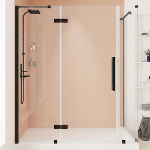 Tampa 56 13/16 in. W x 72 in. H Rectangular Pivot Frameless Corner Shower Enclosure in Oil Rubbed Bronze with Shelves