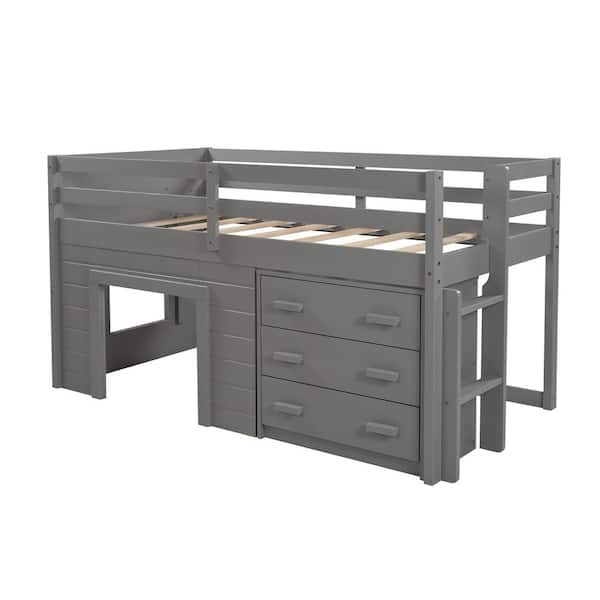 aisword Twin Size Loft Bed with Cabinet and Shelf - Gray LP00050PBH1AAE ...