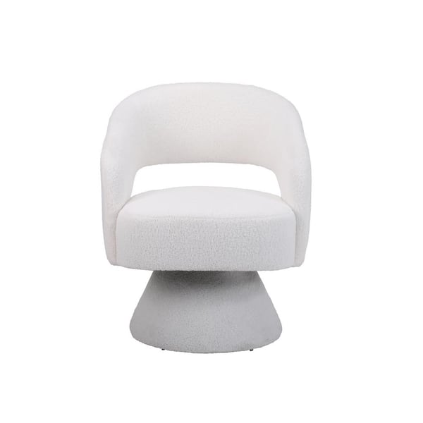 Fabric Upholstered White Swivel Accent Chair Armchair Round Barrel
