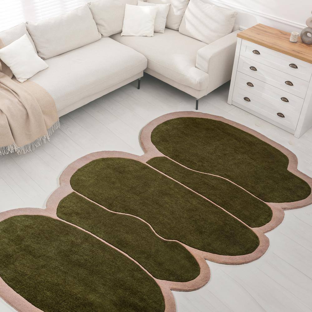 Whimsical Green and Pink Handwoven Wool Kids Area Rug, 6' x 9'