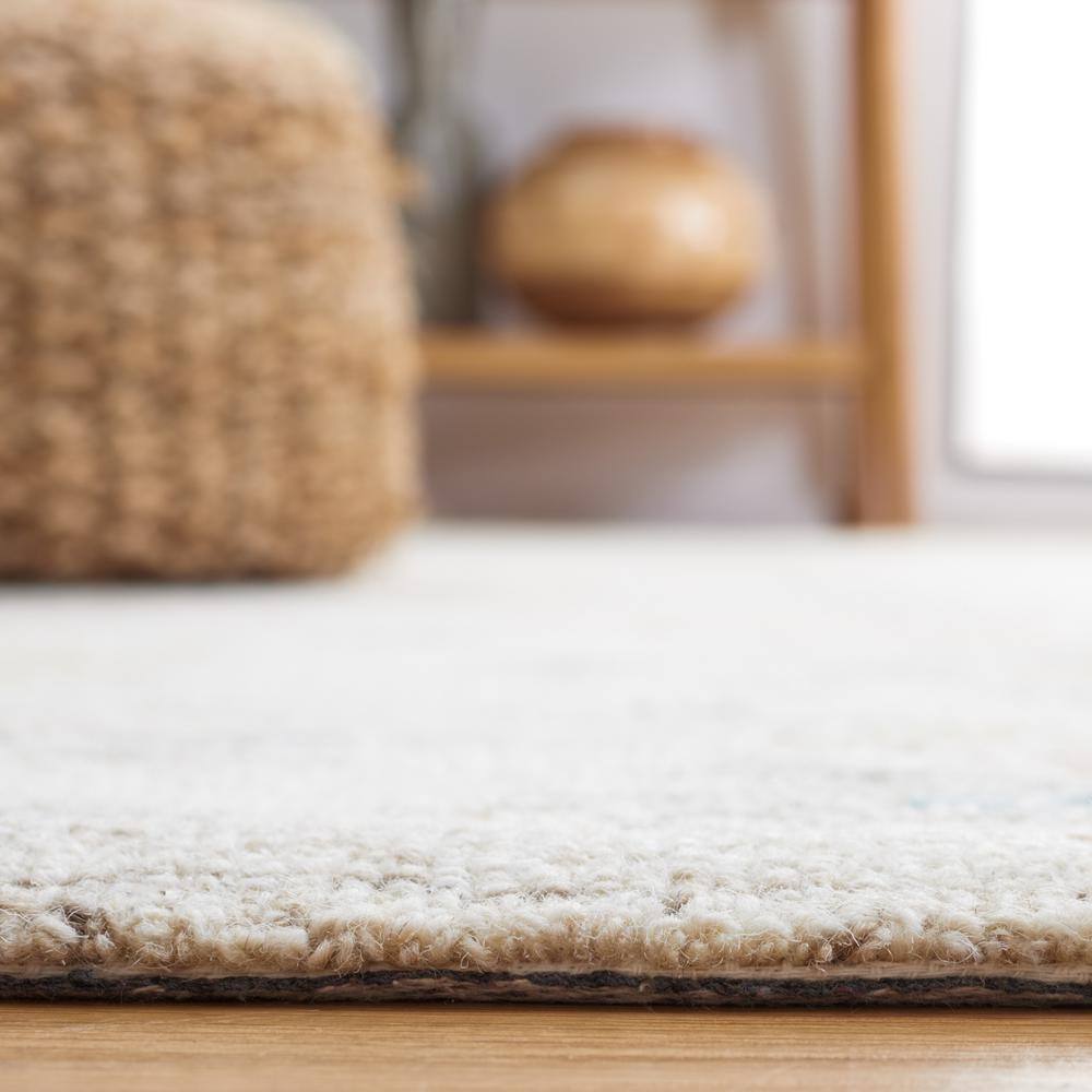 Ivory and Blue Hand-Tufted Wool Rectangular Rug