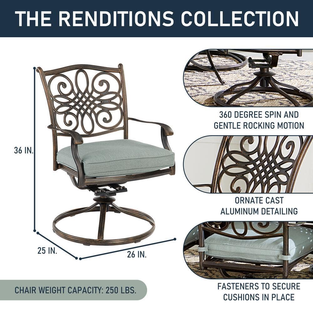 Renditions Bronze 3-Piece Patio Set with Blue Sunbrella Cushions
