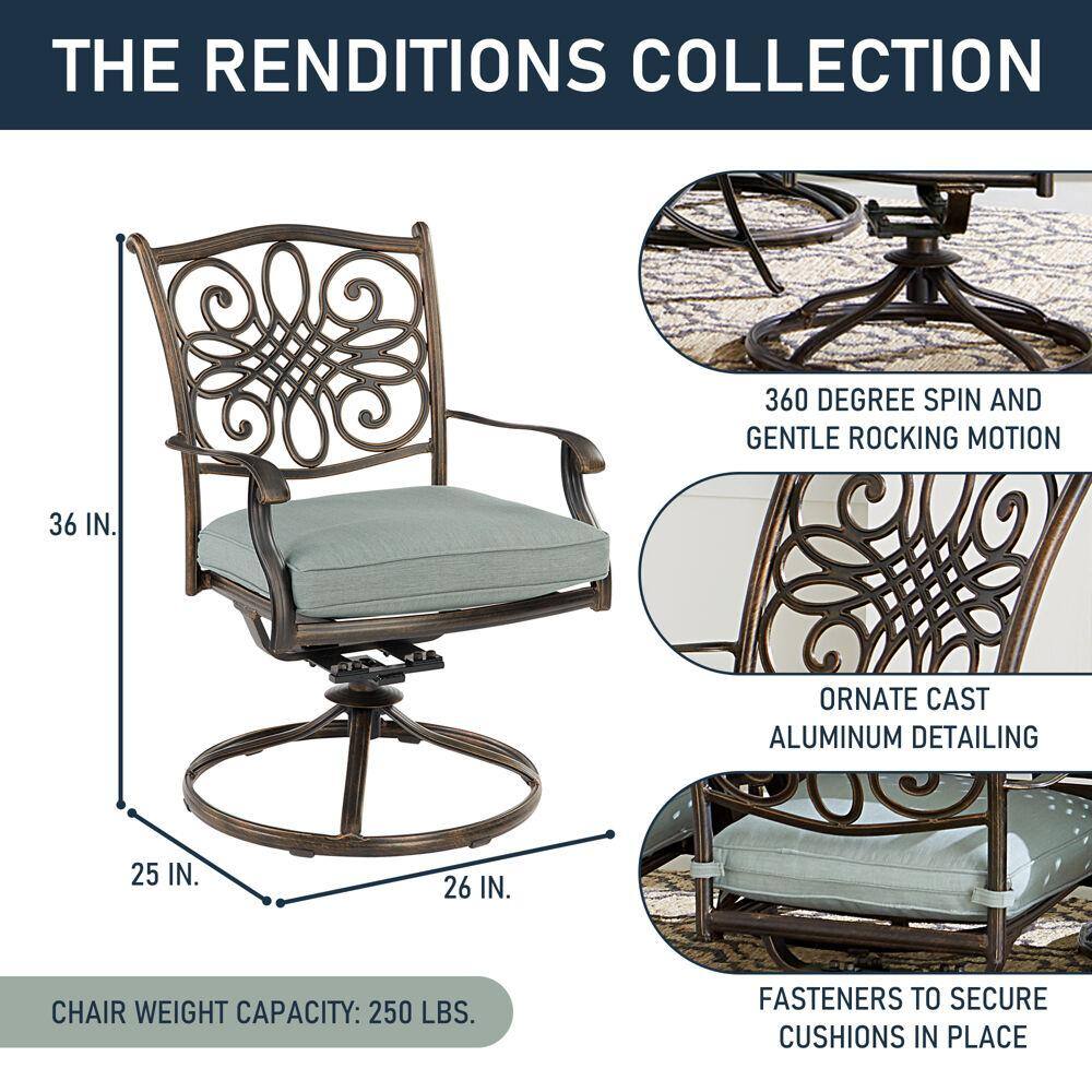 Bronze Finish Cast-Aluminum Dining Set with Blue Sunbrella Cushions - 11 Pieces