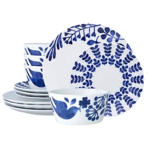 Sandefjord 12-Piece (Blue) Porcelain Dinnerware Set, Service for 4