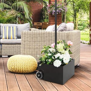 20 lbs. Metal Patio Umbrella Base Stand Wheels Planter Outdoor in Black