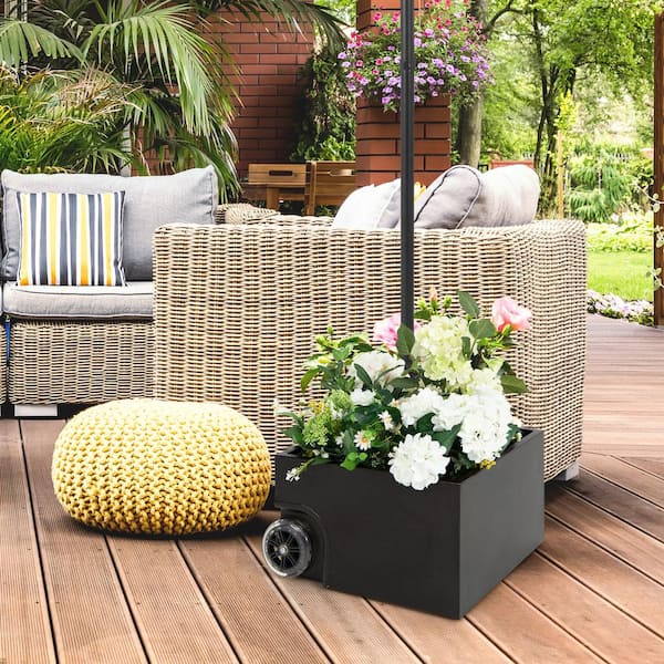 20 lbs. Metal Patio Umbrella Base Stand Wheels Planter Outdoor in Black