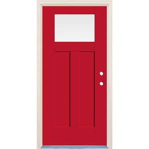36 in. x 80 in. Left Hand 1-Lite Ruby Red Painted Fiberglass Prehung Front Door with 4-9/16 in. Frame and Nickel Hinges