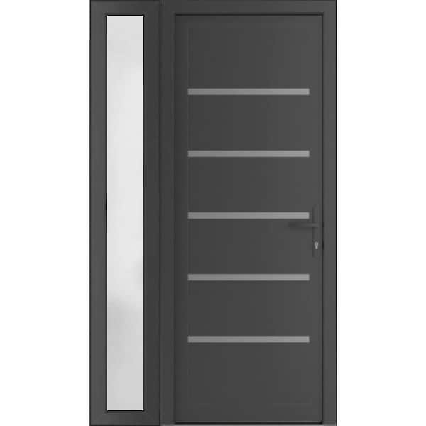 VDOMDOORS 48 in. x 80 in. Left-hand/Inswing Frosted Glass Antracite Grey Steel Prehung Front Door with Hardware