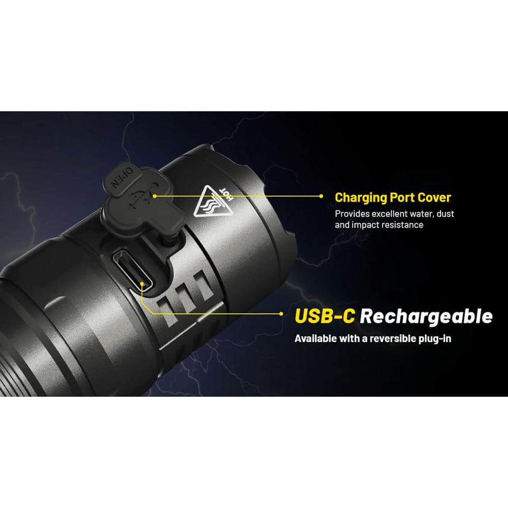 Black Tactical Rechargeable LED Flashlight with USB-C Charging
