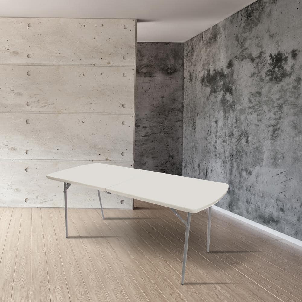 Gray 6 ft Fold-In-Half Banquet Table with Steel Frame