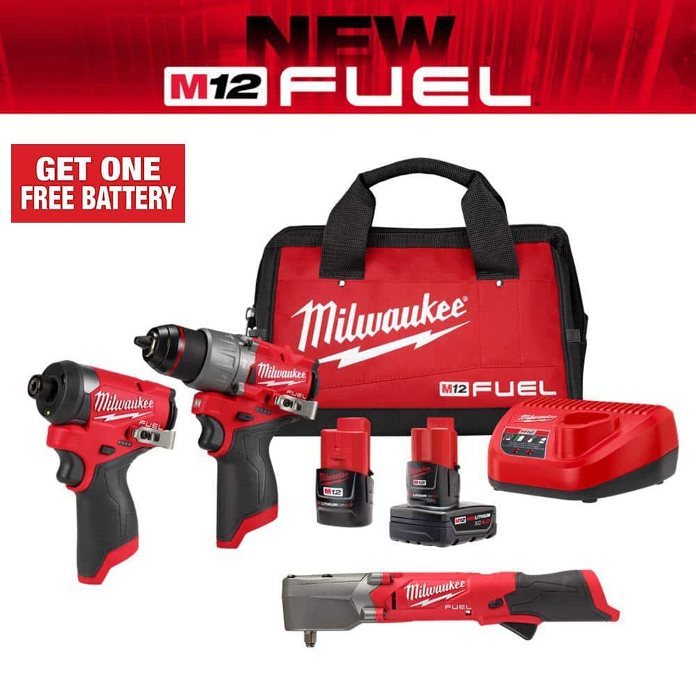 Milwaukee M12 FUEL 12-Volt Li-Ion Brushless Cordless Hammer Drill/Impact Combo Kit (2-Tool) with Right Angle Impact Wrench