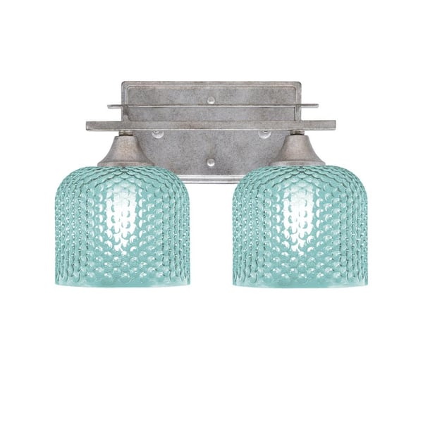 Unbranded Ontario 13 in. 2-Light Vanity Light Aged Silver Turquoise Textured Glass Shade