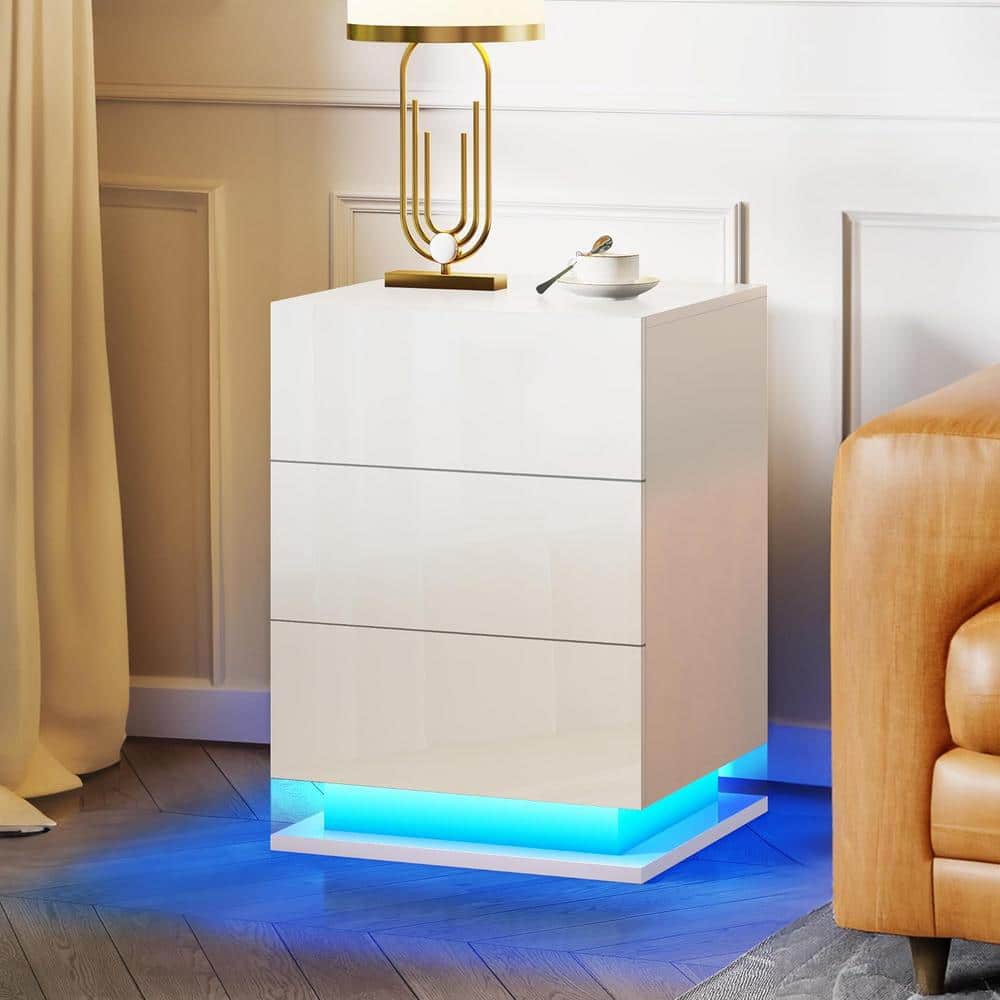 White nightstand with led lights sales