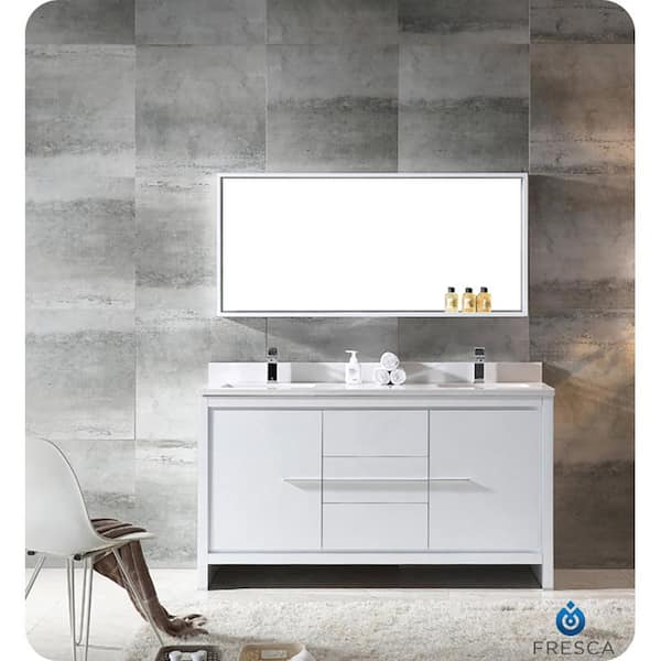 Fresca Allier 60 in. Modern Double Sink Bathroom Vanity Cabinet in White