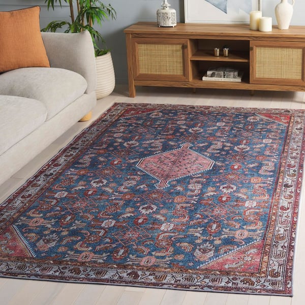 SAFAVIEH Tucson Blue/Rust 6 ft. x 9 ft. Machine Washable