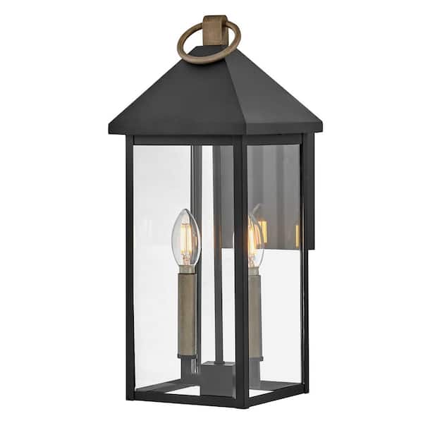 Rhett 2-Light Black Outdoor Hardwired Wall Lantern Sconce