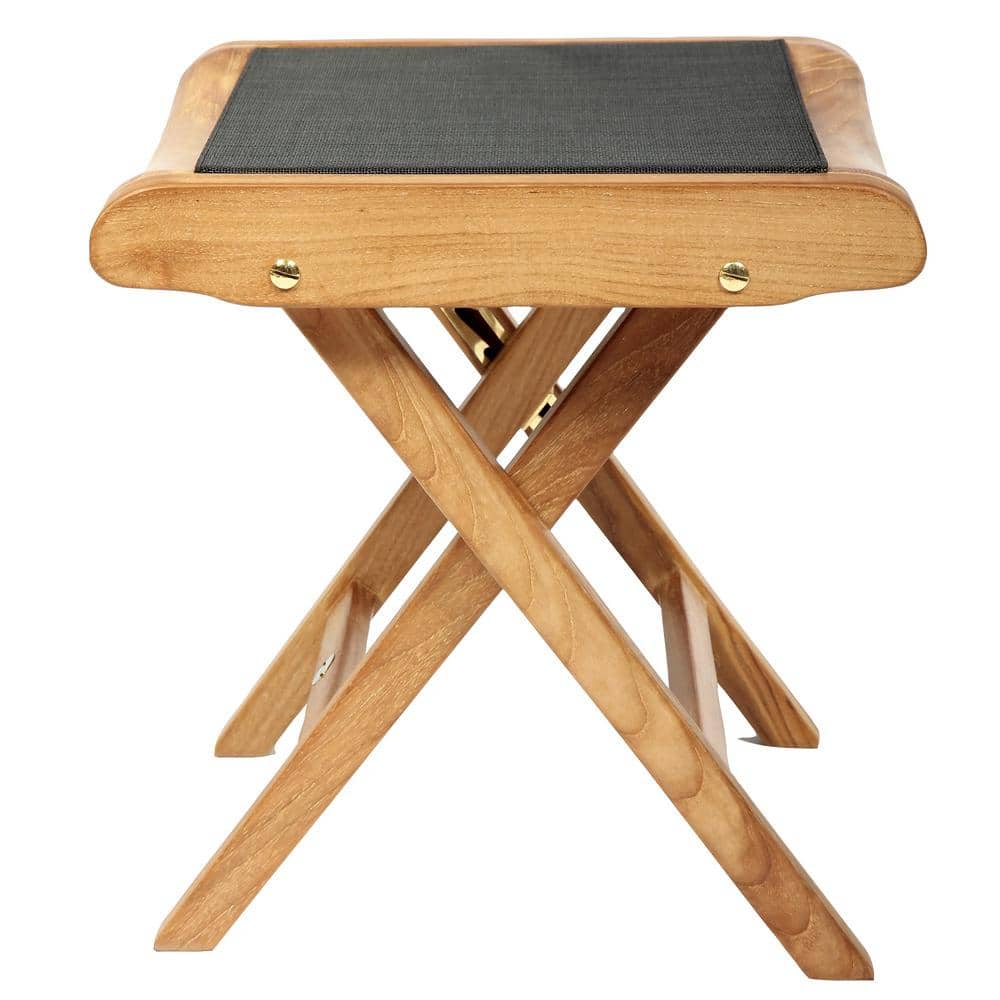 Arb Teak Brown Wood Outdoor Leg Rest with Mesh Seat