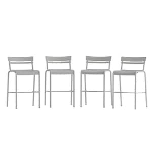 30.25 in. Silver Metal Outdoor Bar Stool 4-Pack