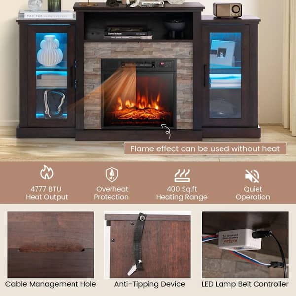 59 in. Freestanding Electric Fireplace TV Stand in Black with 16-Color Led Lights for TVs up to 65 in.