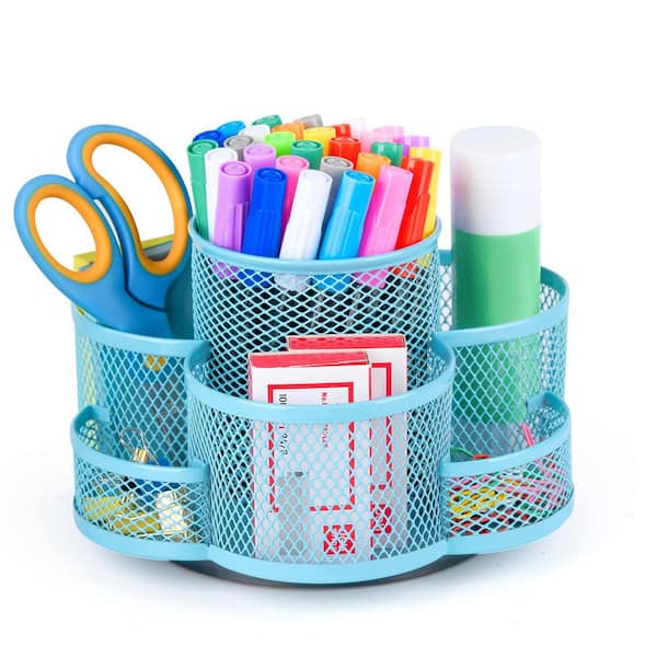 Desk Organizer 360 Rotating Black Metal Mesh Floral Design 7