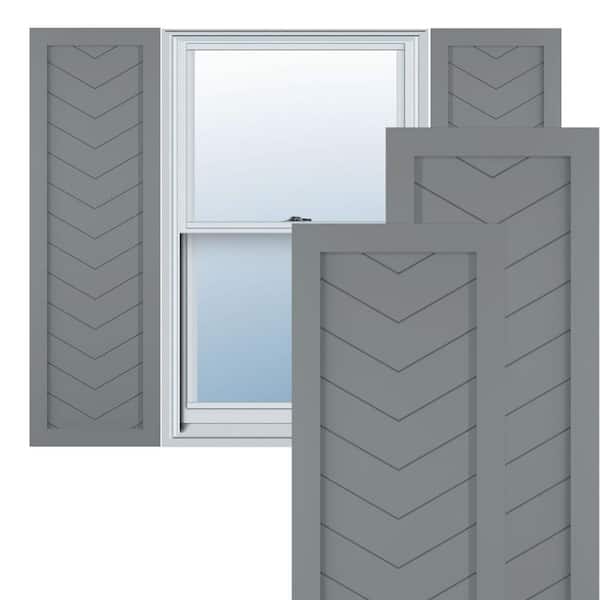 Ekena Millwork 12 in. x 76 in. True Fit PVC Single Panel Chevron Modern Style Board and Batten Shutters, Pair in Ocean Swell