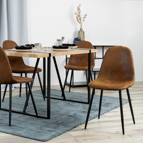 Homy Casa Charlton Brown Faux Suede, Retro Dining Chairs Set Of 4