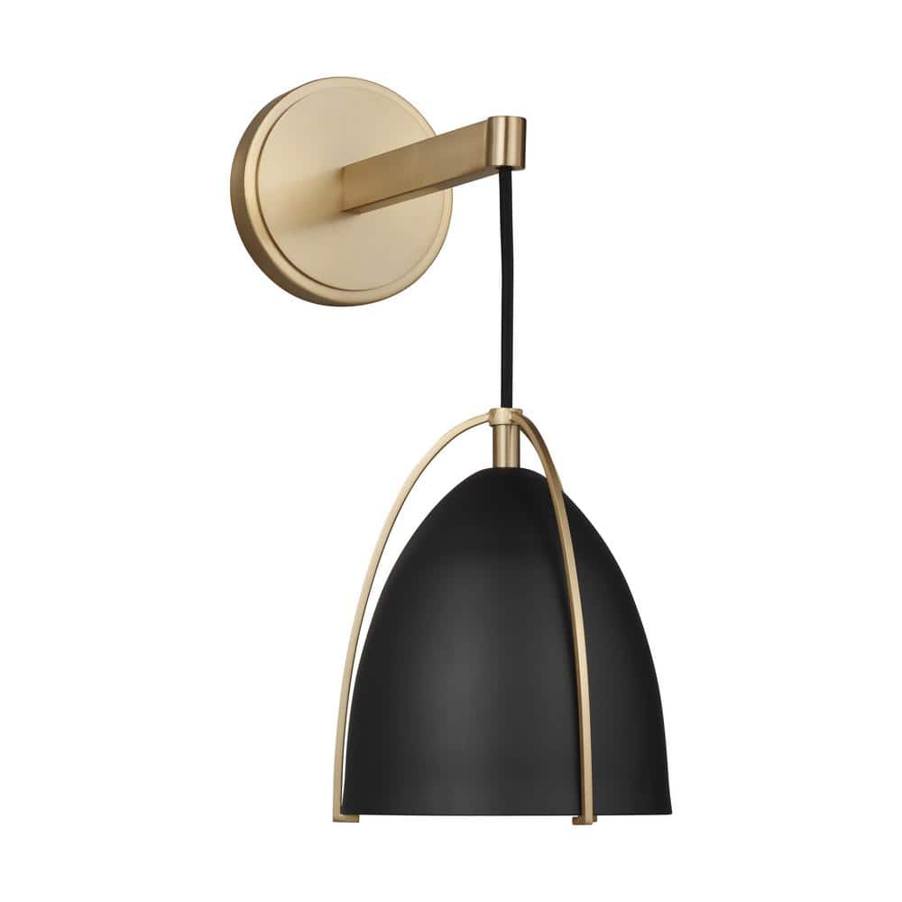 Sean Lavin Satin Brass 1-Light Dimmable Sconce with Midnight Black Steel Shade